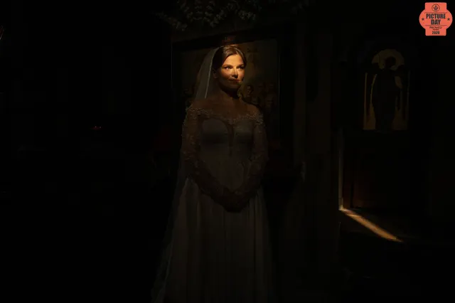 bride church candlelight veil georgian orthodox wedding photography — GOGA Photography