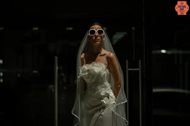 editorial bride sunglasses veil floral dress dark — GOGA Photography