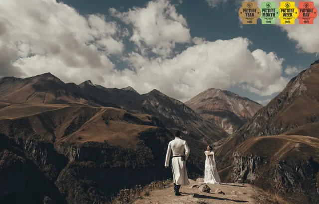 couple traditional chokha caucasus mountains wedding — GOGA Photography