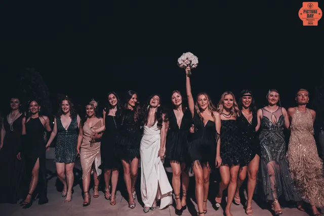 bride bridesmaids bouquet toss night wedding georgia — GOGA Photography