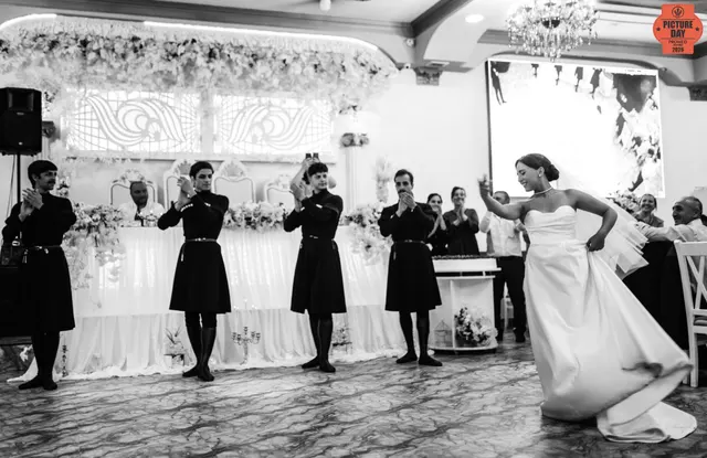 bride georgian dance chokha performers wedding hall — GOGA Photography